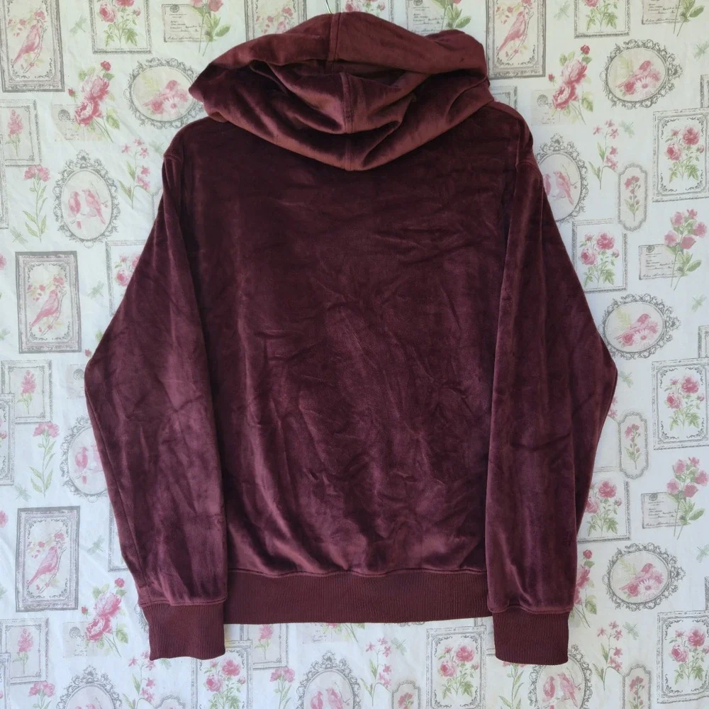 Michael Kors Women Velour Velvet Full Zip Hoodie Jacket Burgundy Wine Medium